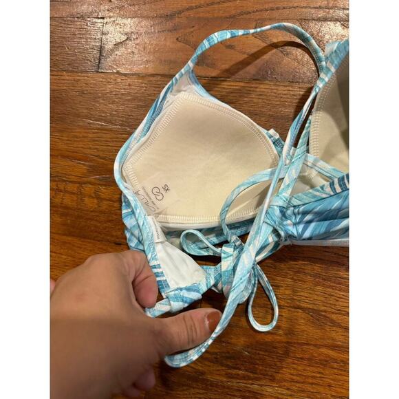 Calia by Carrie underwood tie back bikini top in soft palms blue size xs - Picture 4 of 5